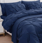 LANE LINEN Twin Comforter Set, 5 Piece Twin Bedding Sets for Boys, Pintuck Twin Size Bed Set, Pinch Pleated Twin Bed in a Bag Set, Twin Bed Comforter Set with Sheets, Pillowcase & Sham - Navy Blue