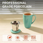 Sweese 15oz Porcelain Tea Mug with Infuser and Lid – Microwave Safe, Ergonomic Handle, Lead-Free Glaze, for Loose Leaf Tea Mint Green;