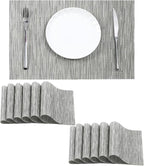 Leetaltree Silver Placemats Set of 12 - Heat Resistant Non-Slip Place mats for Dining Table, Washable Durable PVC Vinyl Woven Table Mats（Sliver, 12）