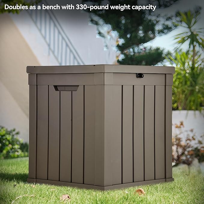 YITAHOME Deck Box, 51 Gallon Weatherproof Outdoor Storage Container for Patio Cushions, Pool Supplies, Garden Tools, Lockable Lid and Side Handles, Light Brown