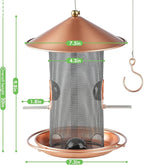 Bird Feeder for Outdoor, Metal Wild Bird Feeder Hanging Outside, 7.5" Copper Roof and 360 Degree Feeding Tray with 2 Extra Feeding Ports, 3 Lbs Bird Seeds Capacity