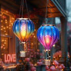 TERESA'S COLLECTIONS 2 Pack Hanging Solar Lantern Outdoor Garden Decor for Valentine,Waterproof Plastic Hot Air Balloon Blue Flickering Flame Effect Lantern for Yard Tree,Gift for Mom,18"