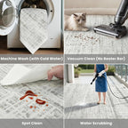 4x6 Washable Area Rug for Living Room Bedroom: Non-Slip Modern White Gray | Machine Washable TPR Backing, Stain-Resistant Low Pile, Pet & Kid Friendly, Abstract Decor for Dining Room, Dorm, Home Office