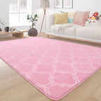 Chicrug Shag Geometric Modern Area Rug for Living Room, 7x10 Feet Large Memory Foam Indoor Carpet, Fluffy Rug for Bedroom Bedside Room Decor for Family Girls Kids Nursery, Pink/White