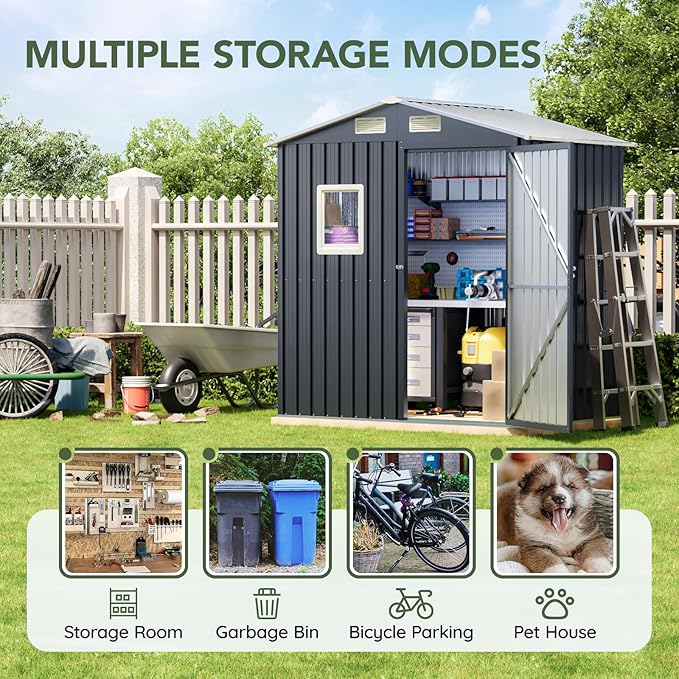 Update Version 6x4 FT Outdoor Metal Storage Shed, Single Door, 1 Clear Window, Tool Shed for Garden, Patio, Backyard Nightblue