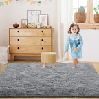 Super Soft Fluffy Shaggy Rugs 6x9 Feet for Living Room Bedroom, Fuzzy Plush Area Rugs for Girls Kids Room Nursery Home Decor, Furry Dorm Throw Rug Cute Non-Slip Indoor Floor Carpet, Grey