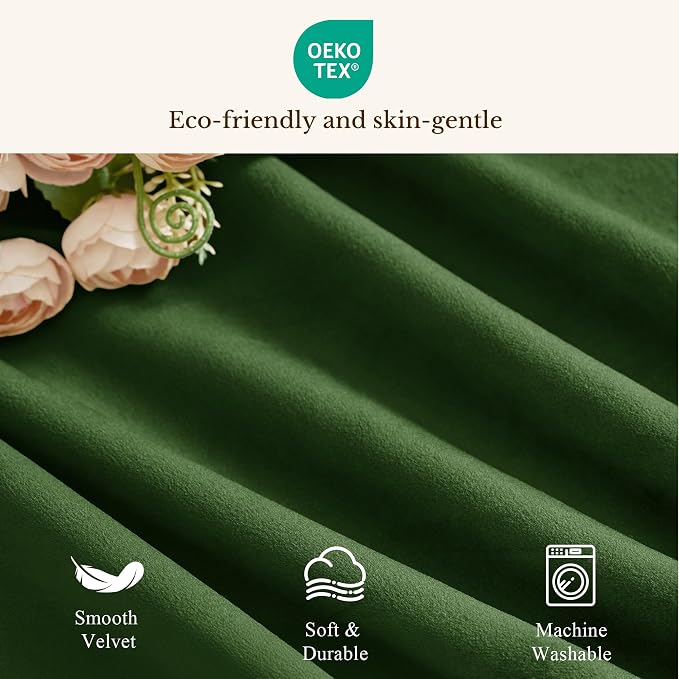 Moss Green Scalloped Velvet Valance 52x18 Inch 1 Panel | Thick Wavy Green Kitchen Curtains, Decorative Small Window Treatment for Living Room, Bathroom, Rod Pocket