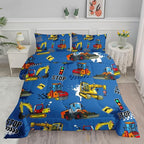 Axolotl Bedding Set, Twin, Blue Excavator, 3Pcs Boys Comforter, Polyester, All Seasons, Machine Wash, Bedding Set for Kids Children Teens Bedroom Decor