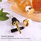 Glass Syrup Dispenser Set - 4 Pack 7oz Bottles with Metal Pour Spouts, Stoppers, Spoons for Coffee, Tea, Vanilla, Caramel, Honey