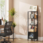 TUTOTAK 5 Tier Bookcase and Bookshelf, Narrow Book shelf with Door for Small Space, for Living Room, Office, Study, Entryway, Black BS03BK005