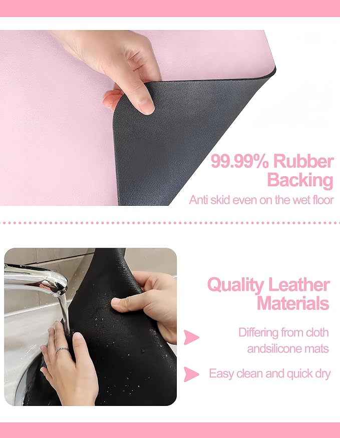 Dish Drying Mat for Kitchen Counter, 16"x24" Pad with Rubber Backed (Pink) | Hide Stain Anti Absorbent for Kitchen Counter, Non-slip Drying Mat for Coffee Machine Dish Rack