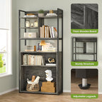 armocity Industrial Bookshelf, 6 Tier Tall Bookshelves Wood Metal Frame Standing Bookcase, Display Book Shelf with Adjustable Storage Shelves for Home Office, Living Room, Bed Room, Grey Oak