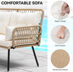 YITAHOME L-Shaped Patio Furniture Outdoor Loveseat Sectional Set for Backyard, Porch with Thick Cushions Detachable Lounger, Side Table (Light Brown+Beige)