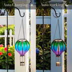 TERESA'S COLLECTIONS 2 Pack Hanging Solar Lantern Outdoor Garden Decor for Valentine ,Waterproof Plastic Hot Air Balloon Green Flickering Flame Effect Lantern for Yard Tree ,18"