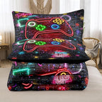 NINENINE Gamer Bedding Sets Twin Comforter Sets for Boys 5PCS Gaming Bedding Sets for Boys Black Bedding Comforter Sheet Set(1Comforter, 1Flat Sheet, 1Fitted Sheet, 2Pillowcases)…