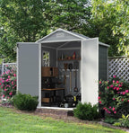 Devoko 6x4FT Outdoor Storage Shed with Lockable Door, Waterproof Plastic Resin Garden Shed Tool with Floor for Backyard, Patio, Lawn, Pool Supplies (Grey)