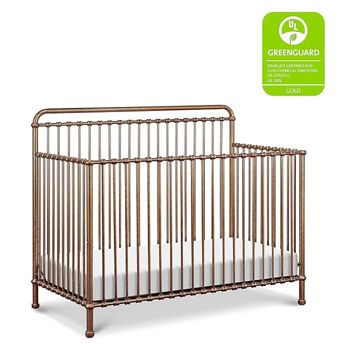 NAMESAKE Winston 4-in-1 Convertible Metal Crib in Vintage Gold, Greenguard Gold Certified