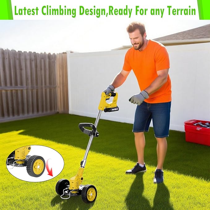 Weed Wacker Cordless Adjustable Weed Eaters 3 in 1 Electric String Trimmer Lawn with Two Battery with Charger Comes with Multiple Blades for Yard,Green,Garden(Yellow)