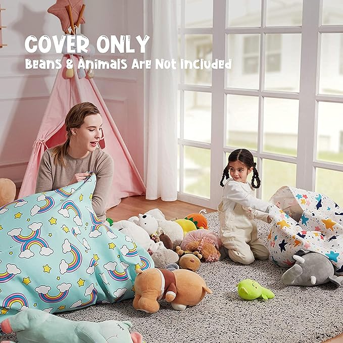 Nobildonna Stuffed Animal Storage Bean Bag Chair Cover Only for Kids Girls Toddler, Large Beanbag Chair Without Filling for Organizing Children Soft Plush Toys