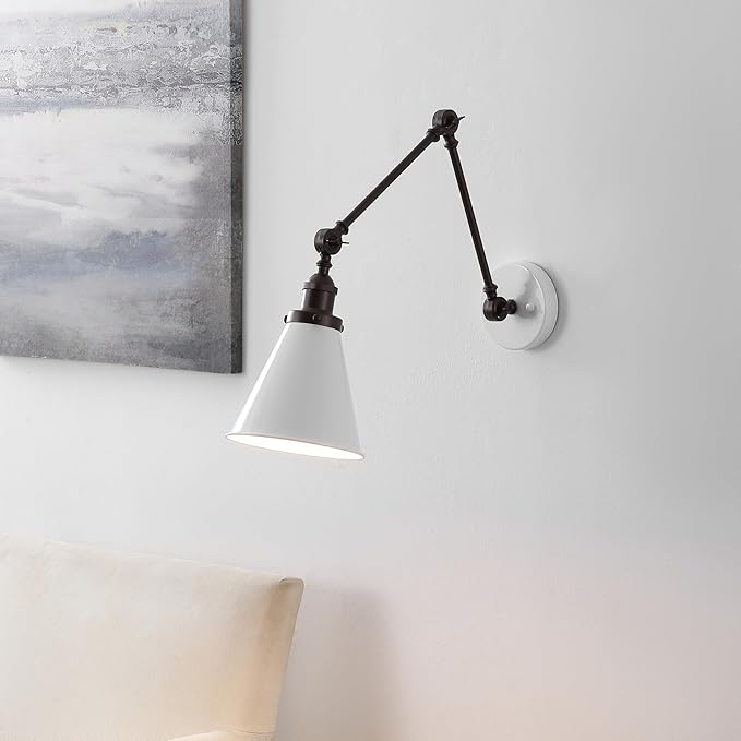 JONATHAN Y JYL7462C Rover 7" Classic Industrial Metal Adjustable Arm LED Wall Sconce, White/Oil Rubbed Bronze for Bedroom, Bathroom, Vanity
