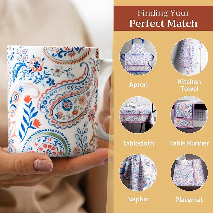 Maison d' Hermine Coffee Mug with Handles Tea Cups (12 Ounce, Pack of 1) | Fine Bone China Coffee Mugs for Hot Beverages Cappuccino Latte Home Restaurant Hotel Spring Summer -Indian Floral - Paisley