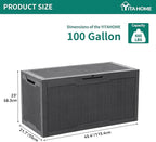 YITAHOME 100 Gallon Resin Deck Box | Weather Resistant Outdoor Storage Box, Lockable Indoor Outdoor Storage for Supplies and Essentials, Dark Gray