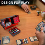 AFIING Mtg deck box with commander display- Fits 200 Double Sleeved Cards,3-in-1Card Deck Case,Strong Magnet Card Organizer For Magic Commander TCG CCG,4Dividers &2 Toploaders, Black/Red