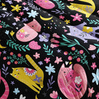 Floral Cat Comforter Full Size,Black Cats Comforter Set for Kids Teens Girls,3Pcs Bedding Set Printed Comforter with 2 Pillowcases,Down Alternative,Soft and Lightweight(Black，Full Size)