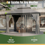 AOXUN Outdoor Gazebo for Patio 10x12, Metal Frame Canopy with Double Roofs, Heavy Duty Party Tent and Shelter with Mosquito Netting and Privacy Screen for Backyard, Lawn, Garden, Deck