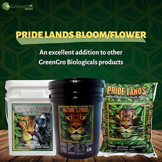 Pride Lands Bloom Ultra-Premium Organic Dry Fertilizer w/NO Fillers, Bigger, Brighter Flowers and Plants w/Our Complete Bloom Food, Recharge Nutrients and Boost Growth w/Optimal Blend of NPK, 10 lb