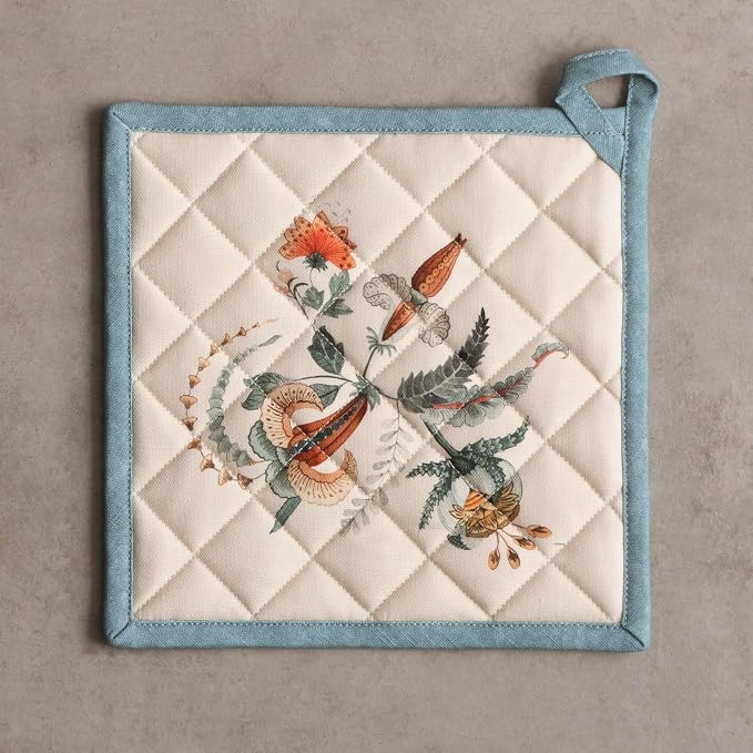 Maison d' Hermine Pot Holders 100% Cotton Potholders (8" x 8", Pack of 2) | Heat Resistant Hot Pads with Loop BBQ Cooking Baking Hotel Kitchen Handling Hot Pans Thanksgiving Christmas - Dalida