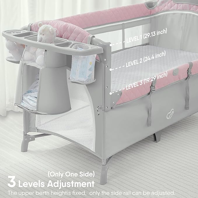 BabyBond Baby Bassinet Bedside Crib, Pack and Play with Sheet, Diaper Changing Table and Music Mobile from Newborn to Toddles, Portable Large Playard