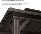 PURPLE LEAF 6.5' X 12' Hardtop Grill Gazebo for Patio Permanent Metal Roof with 2 Side Shelves Deck Yard Tent Aluminum Garden Outside Sun Shade Outdoor BBQ Canopy