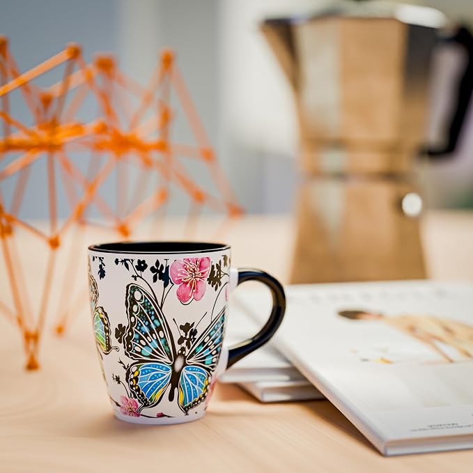 Color Changing Butterfly Coffee Mug 12OZ - Ceramic Heat Sensitive Cup Hot Cocoa Tea Milk Mugs Hot Drinks and beverages Unique Beautiful Holiday Christmas gift Idea for Nature lovers women mom grandma