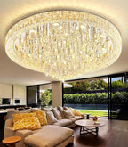 47'' Modern Chandeliers LED Dimmable Crystal Flush Mount Ceiling Chandeliers for Living Room High Ceiling Entrance Foyer Lobby Bedroom Silver