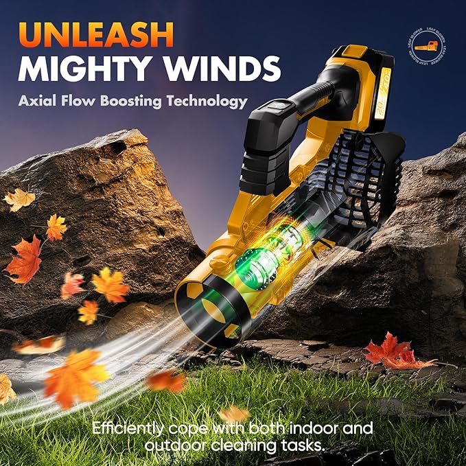 Leaf Blower Cordless - 2025 Update 150000RPM & 3 Speed Levels Electric Leaf Blower with 2 x 4.0Ah Battery and Charger, Extension Tube Blower for Lawn Care, Yard, Garage, Blowing Leaves, Dust or Snow