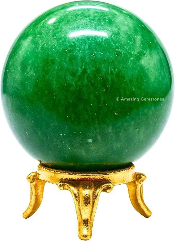 Amazing Gemstone Green Strawberry Quartz Crystal Ball with Stand - 2 Inches Crystal Sphere Meditation Balls for Witchcraft and Decorative Balls