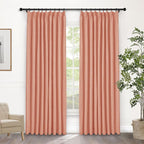 Macochico 100% Blackout Pinch Pleated Linen Curtains Thermal Window Treatments Sound Reducing Curtains for Bedroom Living Room Orange Farmhouse Burlap Drapes with Tieback 52”Wx63”L 1 Panel