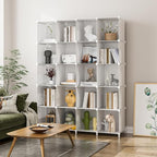 FUNLAX Cube Storage Shelf, 16 Storage Cubes Closet Organizers and Storage Portable Cube Storage Organizer Plastic Bookshelf Bookcase for Study Room, Bedroom, Office, White
