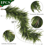 Artificial Norfolk Pine Garland - Faux Christmas Garland Fake Green Garland for Fireplace,Table, Stairs, Mantle, Window,Indoor Outdoor,Home,Holiday Decor (1 PCS,9 FT)