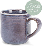 Elanze Designs Glossy Reactive Glaze Large 17 Fluid Ounce Everyday Kitchen Food Grade Ceramic Stoneware Coffee Mug Cup with Comfort Curved Handles, Set of 4, Purple Ombre Blue