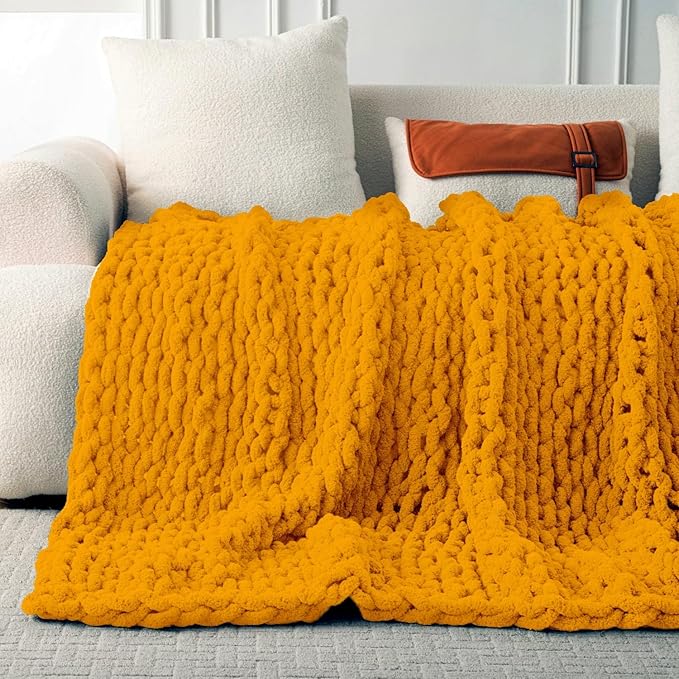 Ultra Soft Chunky Knit Blanket Throw -40x50 Hand Knitted Warm Chenille Throw Blanket, Home Decor Soft Thick Yarn Cable Knit Blanket Breathable Fleece Banket Christmas for Couch Bed Sofa Best GIF