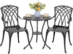 NUU GARDEN Patio Bistro Sets 3 Piece Cast Aluminum Bistro Table and Chairs Set with Umbrella Hole Bistro Set of 2 for Patio Backyard, Black