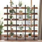 IRONCK Bookcase and Bookshelves Triple Wide 6-Tiers Large Open Shelves, Etagere Bookcases with Back Fence for Home Office Decor, Easy Assembly, Vintage Brown