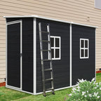 LANTRO JS Plastic Shed with Floor Included, Outdoor Plastic Shed, 4x8FT Storage Shed with Floor Included with Two Windows, Lockable Doors for Garden Tools
