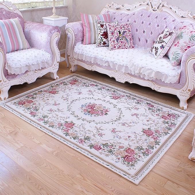 Rustic Shabby Rose Rug Luxury Vintage Elegant Traditional Rugs Accent Floral Rugs Carpet for Home Living Room/Bedroom, 4' x 6', Country Rose