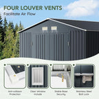 10x10 FT Outdoor Metal Storage Shed, Double Swing Doors, 2 Clear Windows,Tool Shed for Garden, Patio, Backyard Nightblue