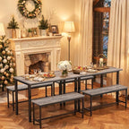 Dining Table Set for 4, Kitchen Table with 2 Benchs, Grey | Modern Functional 3 Piece Space-Saving Dining Room Table Set for Apartment, Breakfast Nook, Small Space