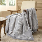 Amélie Home Chenille Knit Throw Blanket for Couch, Checkered Texture Decorative Soft Blanket for Sofa, Bed & Living Room, 50"x60", Grey & White