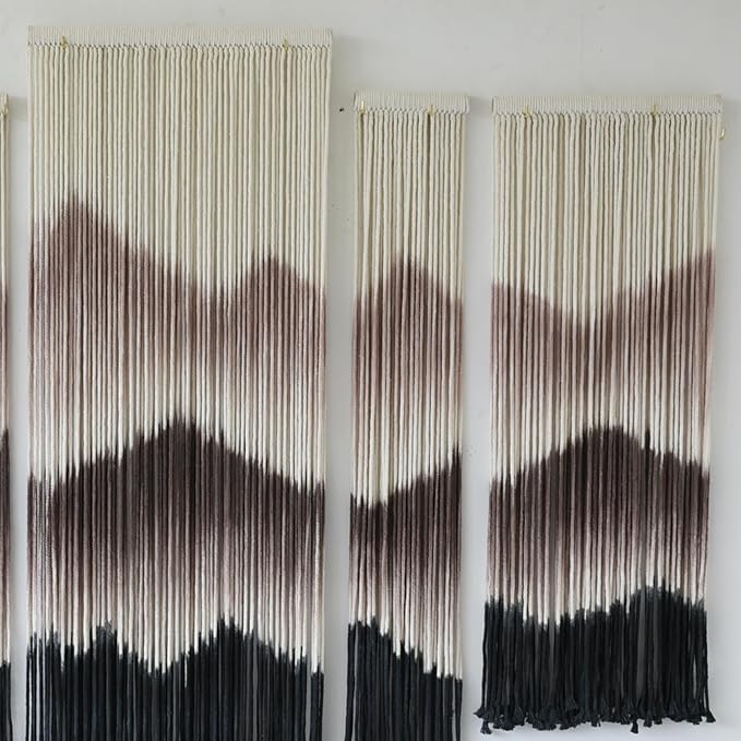 IOWER Large Macrame Wall Hanging Mountain Handmade Brown Dip-Dyed Boho Wall Decor 5Pcs Art Wall Decor for Bedroom Living Room Fiber Art Tapestry